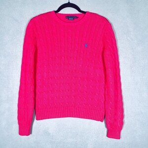Vintage Ralph Lauren Sweater Womens L Pink Cable Knit Pullover Tennis